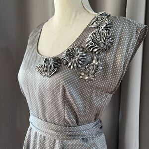 Ann Taylor Gray Polka Dot Origami Flowers Dress 0